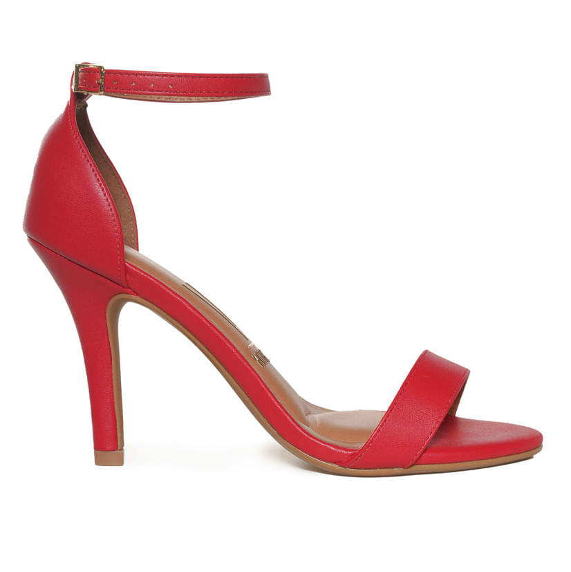 Sandália feminina Vizzano vermelha com salto fino vista lateral esquerda